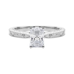 GIA 1.01ct Radiant Classic Solitaire Antique Engraved White Gold Diamond Ring