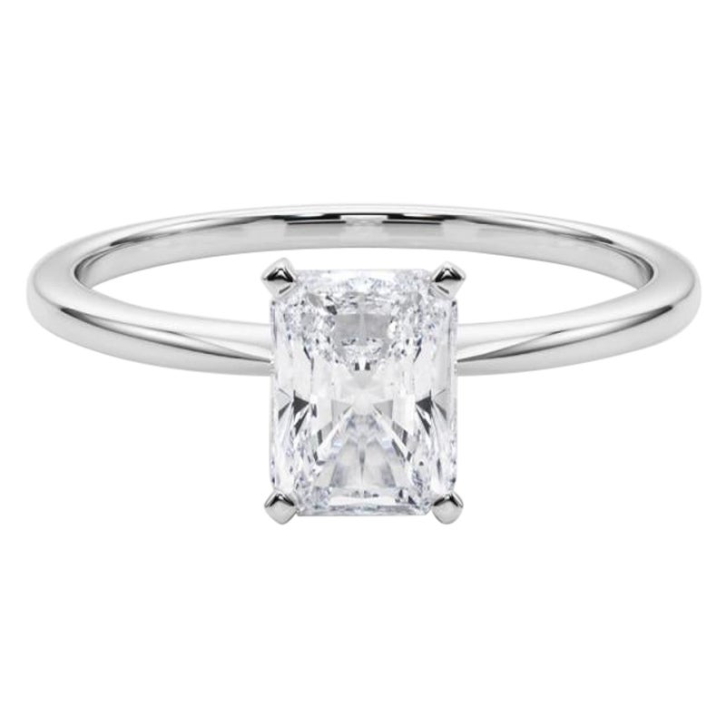 GIA 1.01ct Radiant Slim Band Prong Set Solitaire 18K White Gold Anillo de diamantes