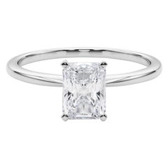 GIA 1.01ct Radiant Slim Band Prong Set Solitaire 18K White Gold Anillo de diamantes