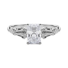 GIA 1.01ct Radiant Vintage 3-Stone Heart & Vine  Diamond Ring