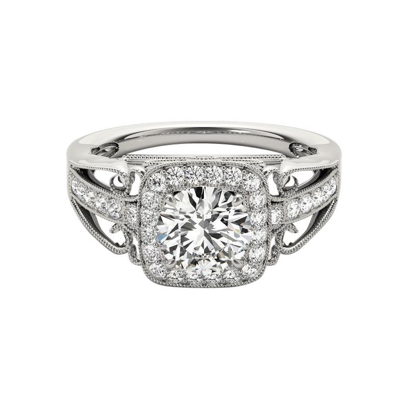 GIA 1,01ct Fiore rotondo con cuscino a raggiera in oro bianco 18 carati