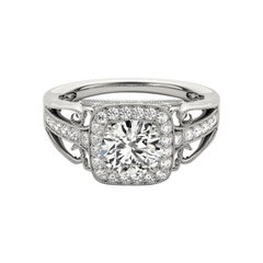 GIA 1,01ct Fiore rotondo con cuscino a raggiera in oro bianco 18 carati