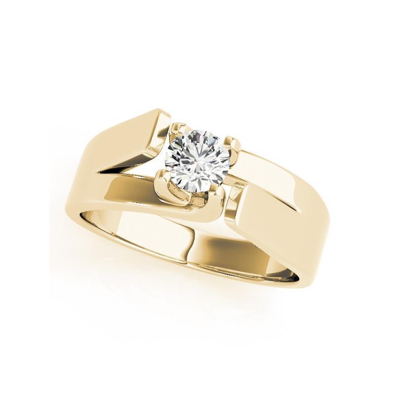 Taglio rotondo GIA 1,01ct Anello con diamante rotondo moderno solitario 3D con gambo diviso in oro giallo in vendita