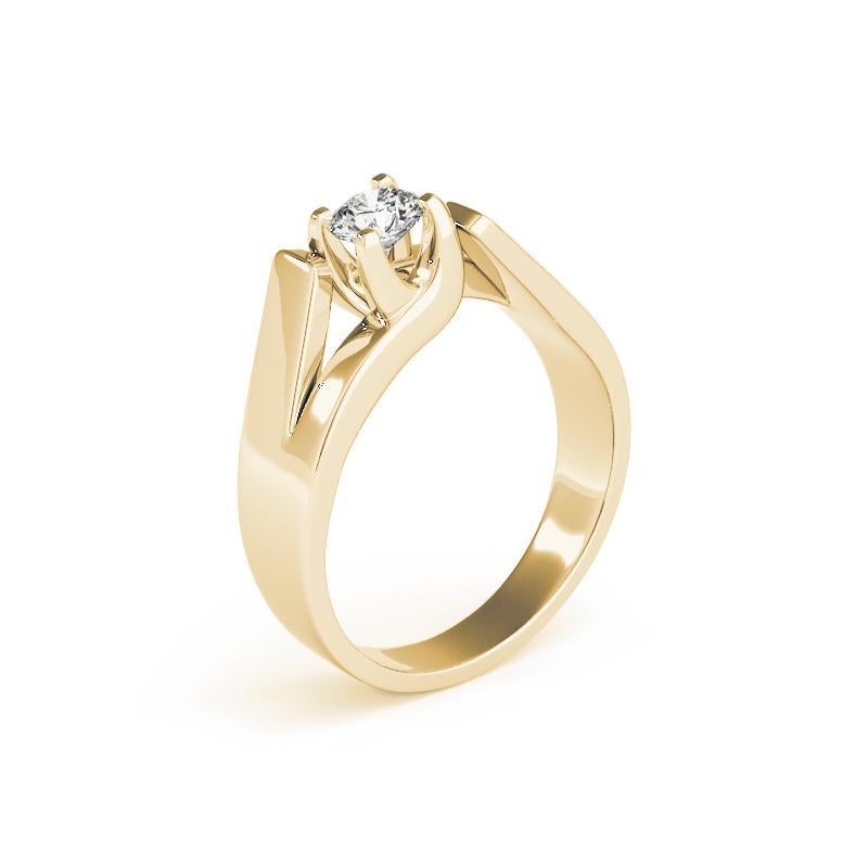 Donna GIA 1,01ct Anello con diamante rotondo moderno solitario 3D con gambo diviso in oro giallo in vendita
