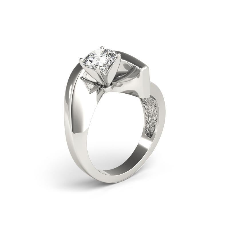 Donna GIA 1,01ct Solitario rotondo moderno a fascia curva in oro bianco 18 carati Anello con diamante in vendita