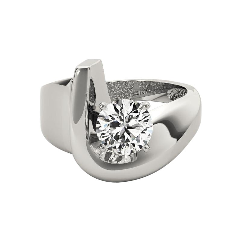 GIA 1,01ct Solitario rotondo moderno a fascia curva in oro bianco 18 carati Anello con diamante