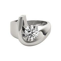 GIA 1,01ct Solitario rotondo moderno a fascia curva in oro bianco 18 carati Anello con diamante