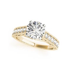 GIA 1.01ct Round Solitaire Channel Filigree Trellis Yellow Gold Diamond Ring