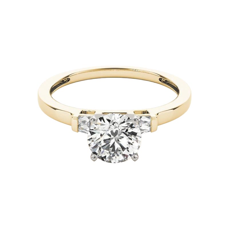Bague en or jaune GIA 1.01ct Round Solitaire & Invisible Baguette 18K Diamond Ring