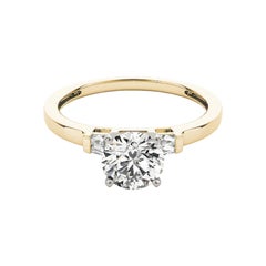 GIA 1.01ct Round Solitaire & Invisible Baguette 18K Yellow Gold Diamond Ring