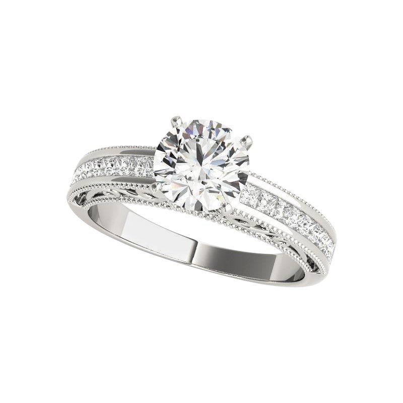 GIA 1.01ct Runder Solitär & Prinzessin Filigran Kathedrale Diamantring im Angebot