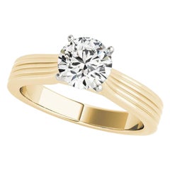 GIA 1.01ct Round Timeless Solitaire & Ribbed Band Yellow Gold Diamond Ring