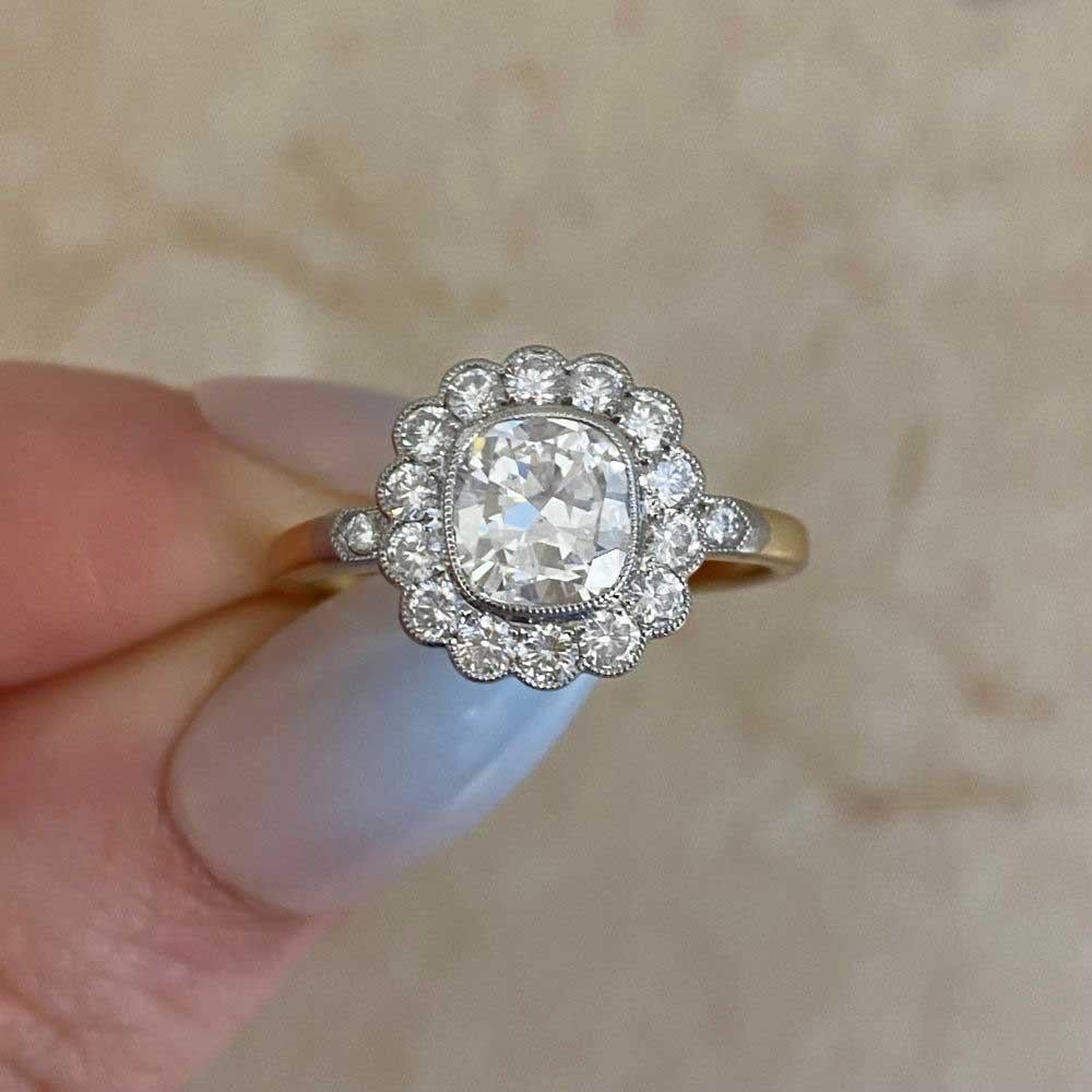 GIA 1.01ct Vintage Cushion Cut Diamond Cluster Engagement Ring 5