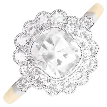 GIA 1.01ct Vintage Cushion Cut Diamond Cluster Engagement Ring
