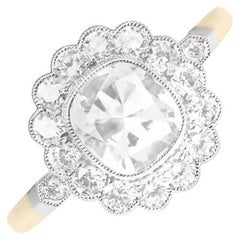 GIA 1.01ct Vintage Cushion Cut Diamond Cluster Engagement Ring