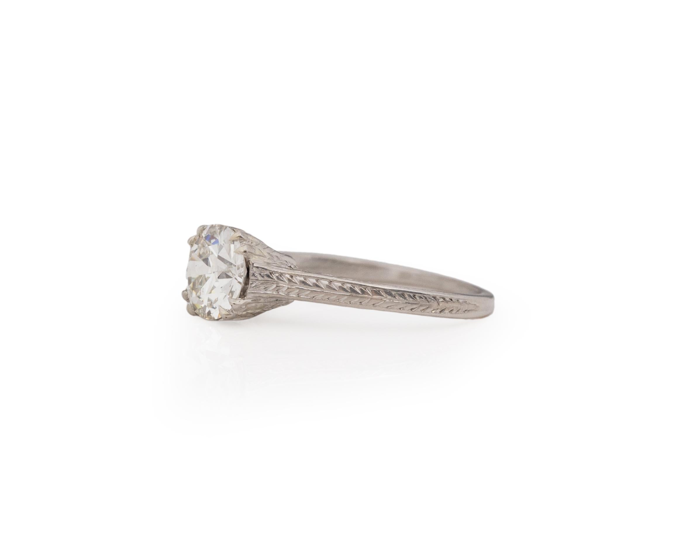 Old European Cut GIA 1.02 Carat Art Deco Diamond Platinum Engagement Ring For Sale