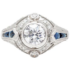 GIA 1.02 Carat D/VS1 Diamond and Sapphire Engagement Ring