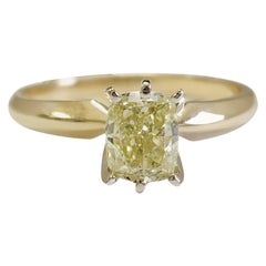 GIA 1.02 Carat Fancy Yellow Cushion Diamond Yellow Gold Ring 14 Karat