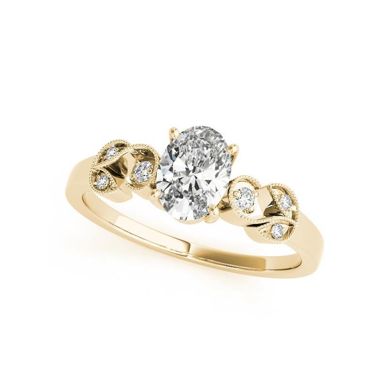 Taille ovale GIA 1.02 Carat Oval Formal Garden Leaf Trellis Bague diamant en or jaune 18K en vente