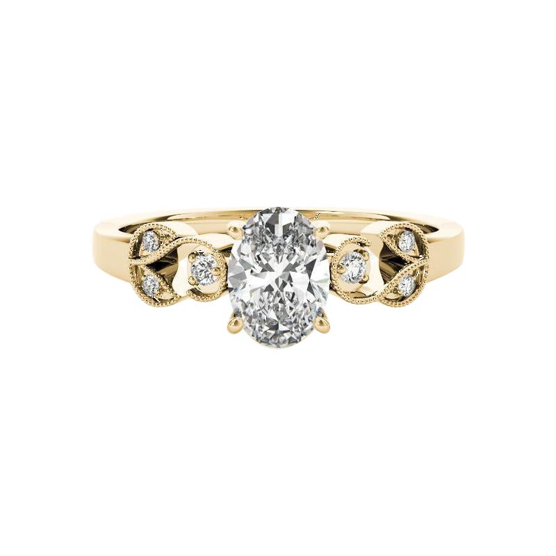 GIA 1,02 Carati Ovale Formale Giardino Foglia Traliccio Oro Giallo 18K Anello di Diamanti