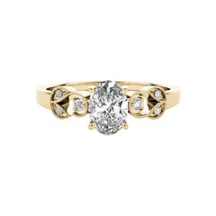 GIA 1,02 Carati Ovale Formale Giardino Foglia Traliccio Oro Giallo 18K Anello di Diamanti