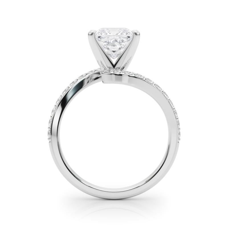GIA 1.02 Carat Princess Curved Bypass Pave Shank 18K White Gold Diamond Ring In New Condition For Sale In New York, NY