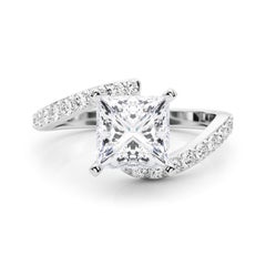 GIA 1.02 Carat Princess Curved Bypass Pave Shank 18K White Gold Diamond Ring