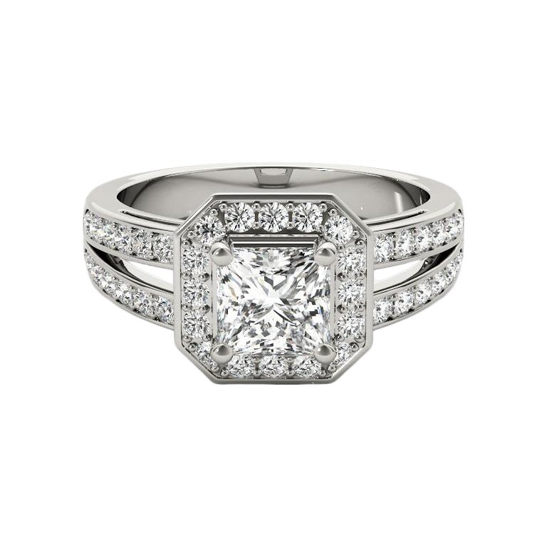 GIA 1,02 Carati Principessa Cuscino Halo Split Shank  Anello con diamante