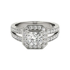 GIA 1.02 Carat Princess Cushion Halo Split Shank  Diamond Ring