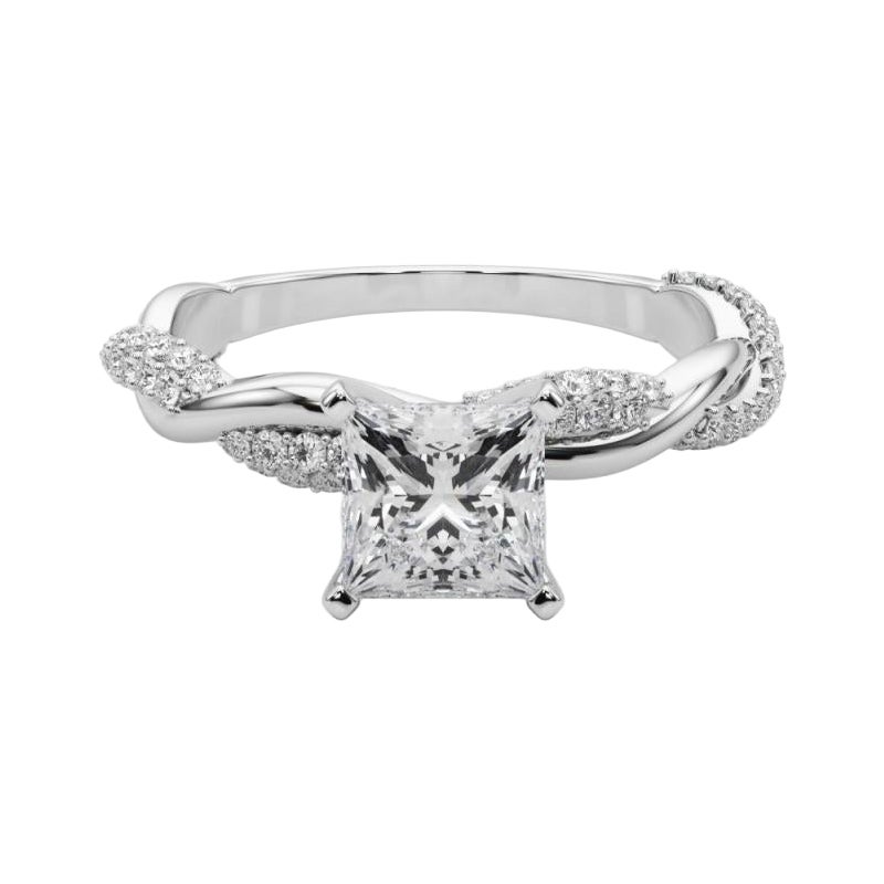 GIA 1,02 Carati Principessa intrecciata con pavé  Anello con diamante