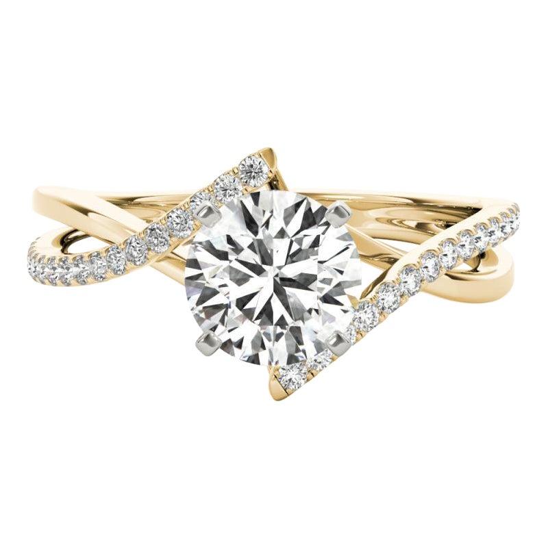 GIA 1,02 carati Anello con diamante rotondo a doppia fascia Bypass Swirl in oro giallo 18 carati