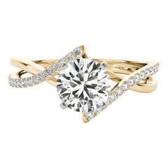 GIA 1.02 Carat Round Double Band Bypass Swirl 18K Yellow Gold Diamond Ring