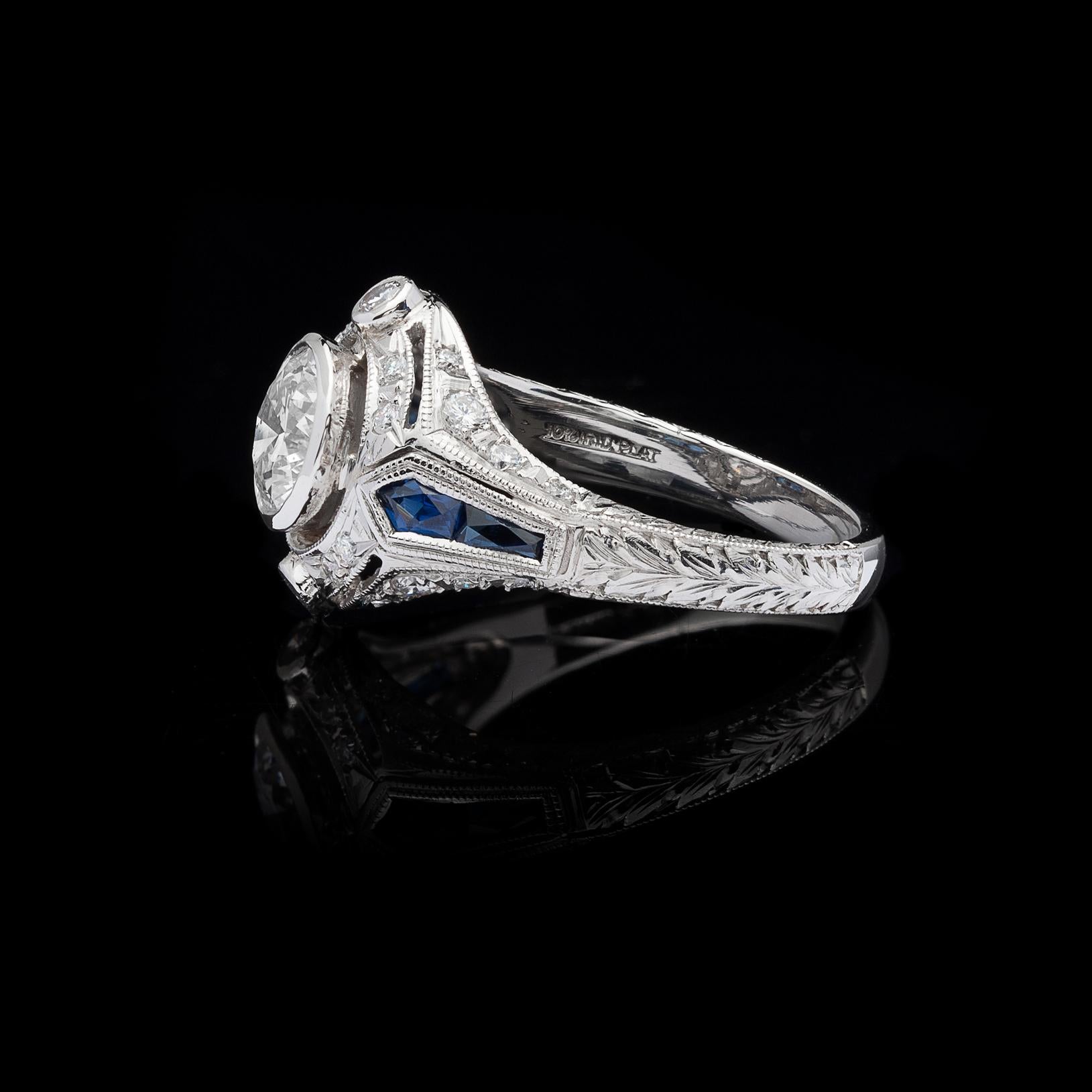 GIA 1.02 Carat D/VS1 Diamond and Sapphire Engagement Ring In Excellent Condition In San Francisco, CA