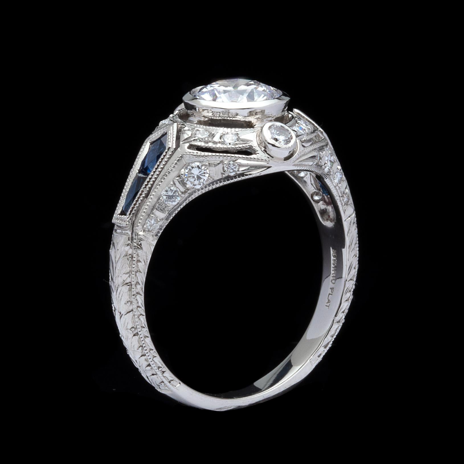 Women's GIA 1.02 Carat D/VS1 Diamond and Sapphire Engagement Ring
