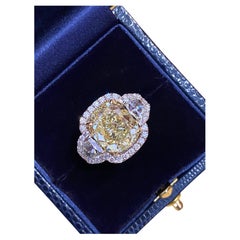 GIA 10.25 ct Fancy Yellow Cushion VS1 Diamond Ring in 18k White Gold