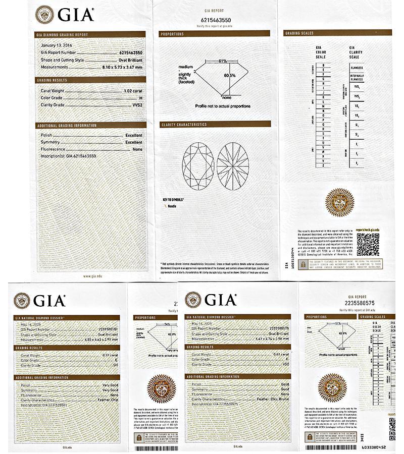 GIA 1,02ct Diamante 0,61ct e 0,57ct Diamante laterale Anello di anniversario In condizioni buone in vendita a New York, NY