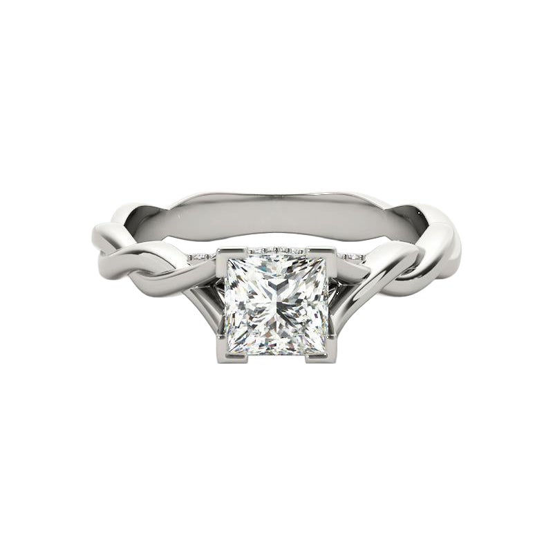 GIA 1.02ct Princess Double Chevron Pave Twisted Band Diamond Ring For Sale