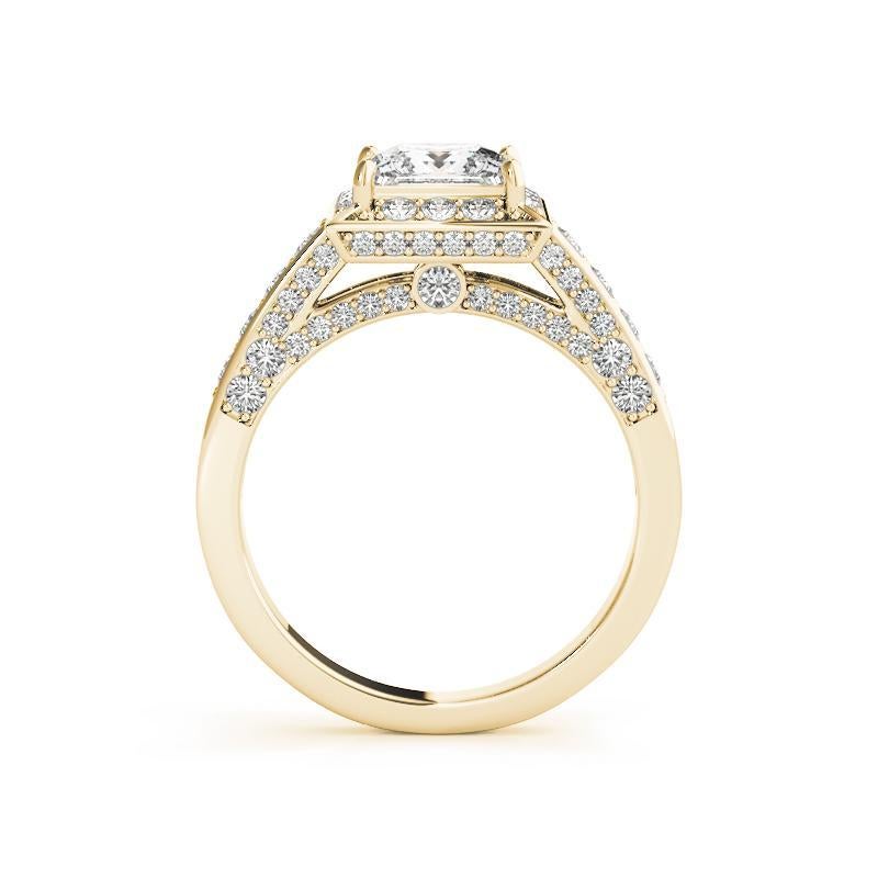 GIA 1.02ct Princess Halo Hidden Diamond Cathedral Bague diamant en or jaune 18K Neuf - En vente à New York, NY