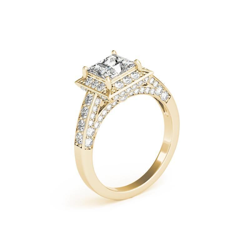 GIA 1.02ct Princess Halo Hidden Diamond Cathedral Bague diamant en or jaune 18K Pour femmes en vente