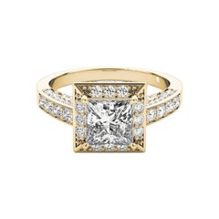 GIA 1.02ct Princess Halo Hidden Diamond Cathedral 18K Yellow Gold Diamond Ring