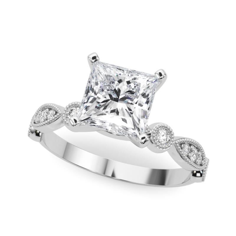 Taglio princess GIA 1,02ct Principessa Marquise e Anello con diamante rotondo in oro bianco con castone a grana fine in vendita