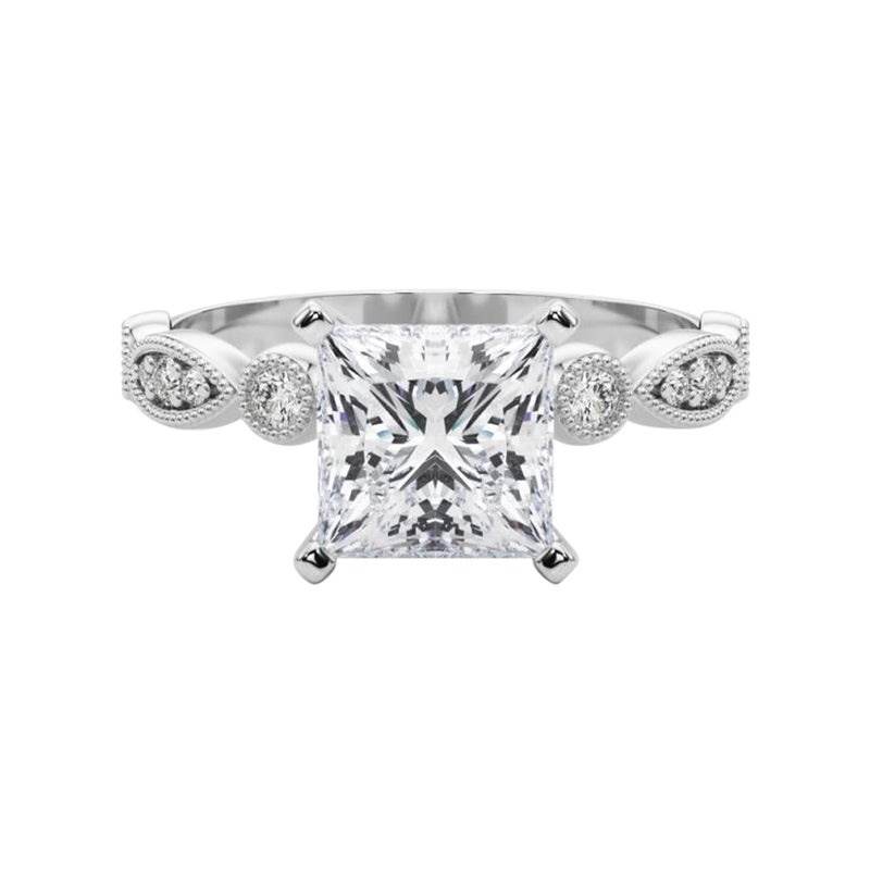 GIA 1,02ct Principessa Marquise e Anello con diamante rotondo in oro bianco con castone a grana fine