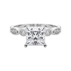 GIA 1,02ct Principessa Marquise e Anello con diamante rotondo in oro bianco con castone a grana fine