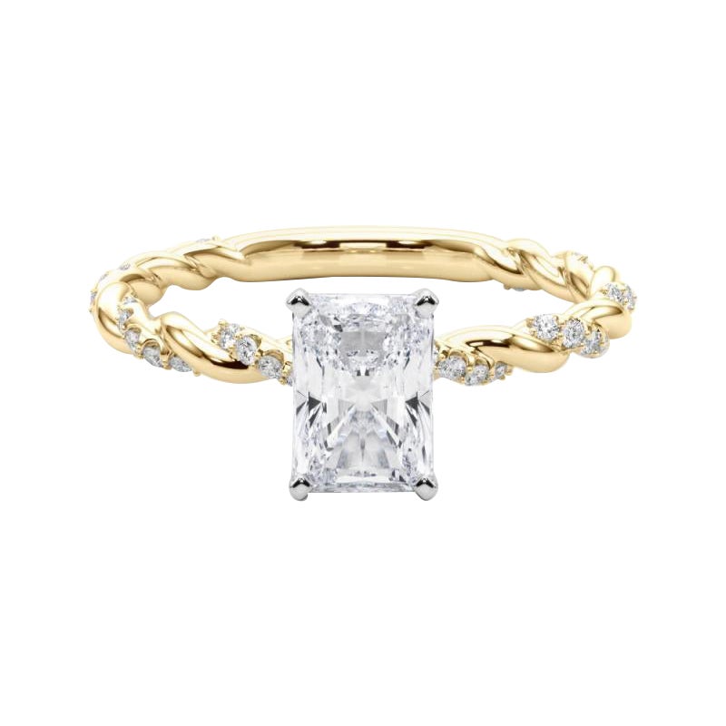 GIA 1,02ct Radiant Micro Pave Twisted Braid Band Anello di diamanti in oro giallo 18K