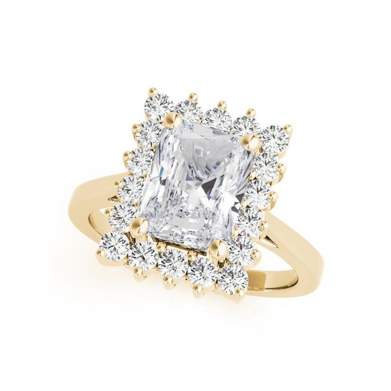 Taille radiant GIA 1.02ct Radiant Rectangular Halo Anniversary Bague diamant en or jaune 18K en vente