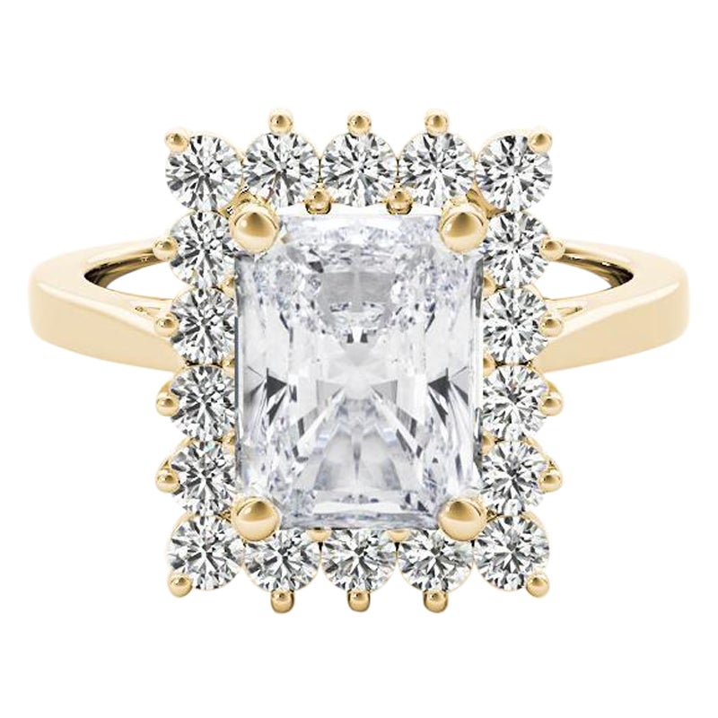 GIA 1.02ct Radiant Rectangular Halo Anniversary Bague diamant en or jaune 18K