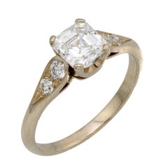 GIA Bague de fiançailles en or blanc 18 carats diamant Asscher de 1,03 carat