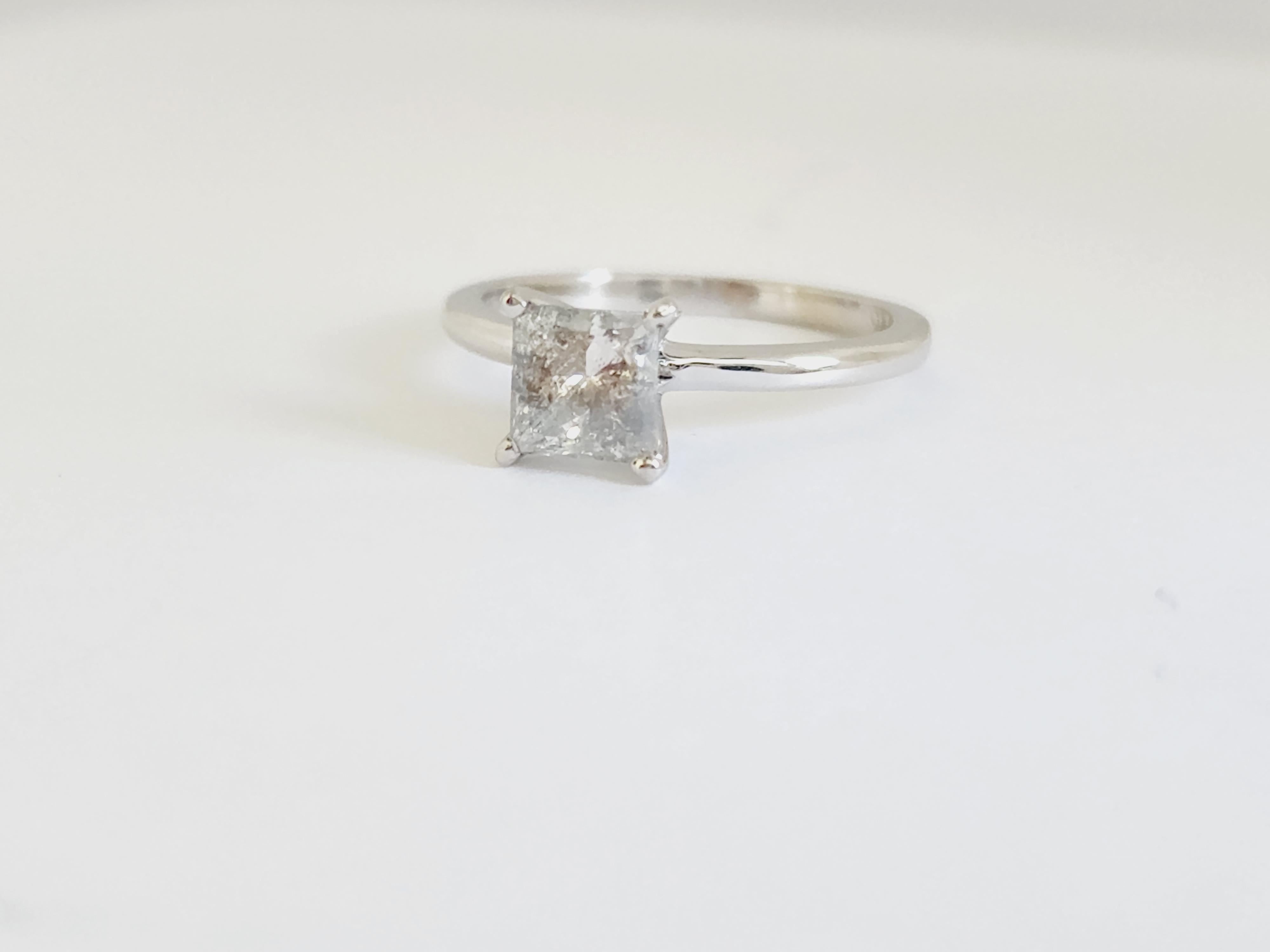 GIA 1.03 Carat Fancy Light Gray Princess Cut Natural Diamond White Gold Ring 14K In New Condition For Sale In Great Neck, NY