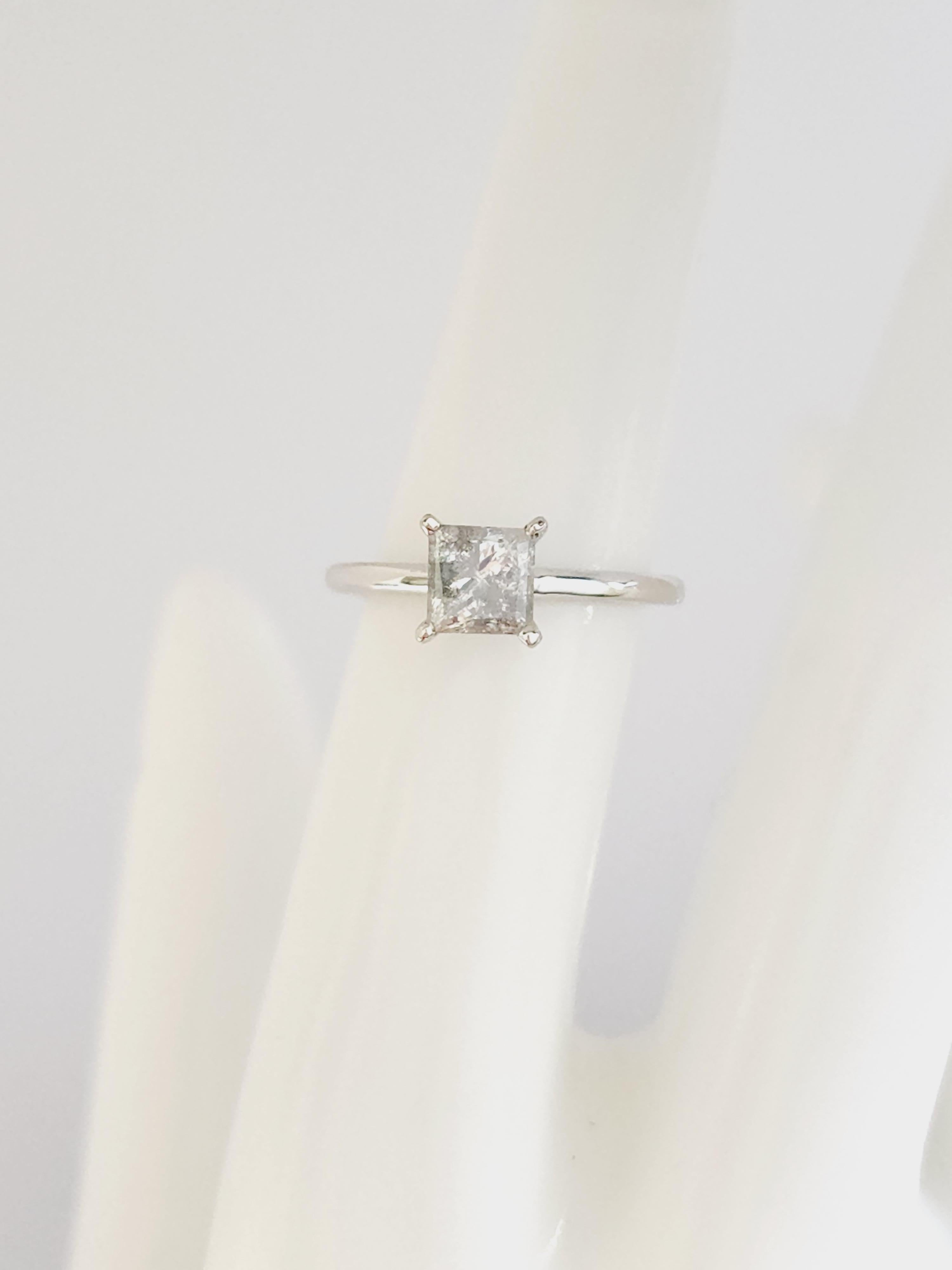 GIA 1.03 Carat Fancy Light Gray Princess Cut Natural Diamond White Gold Ring 14K For Sale 2