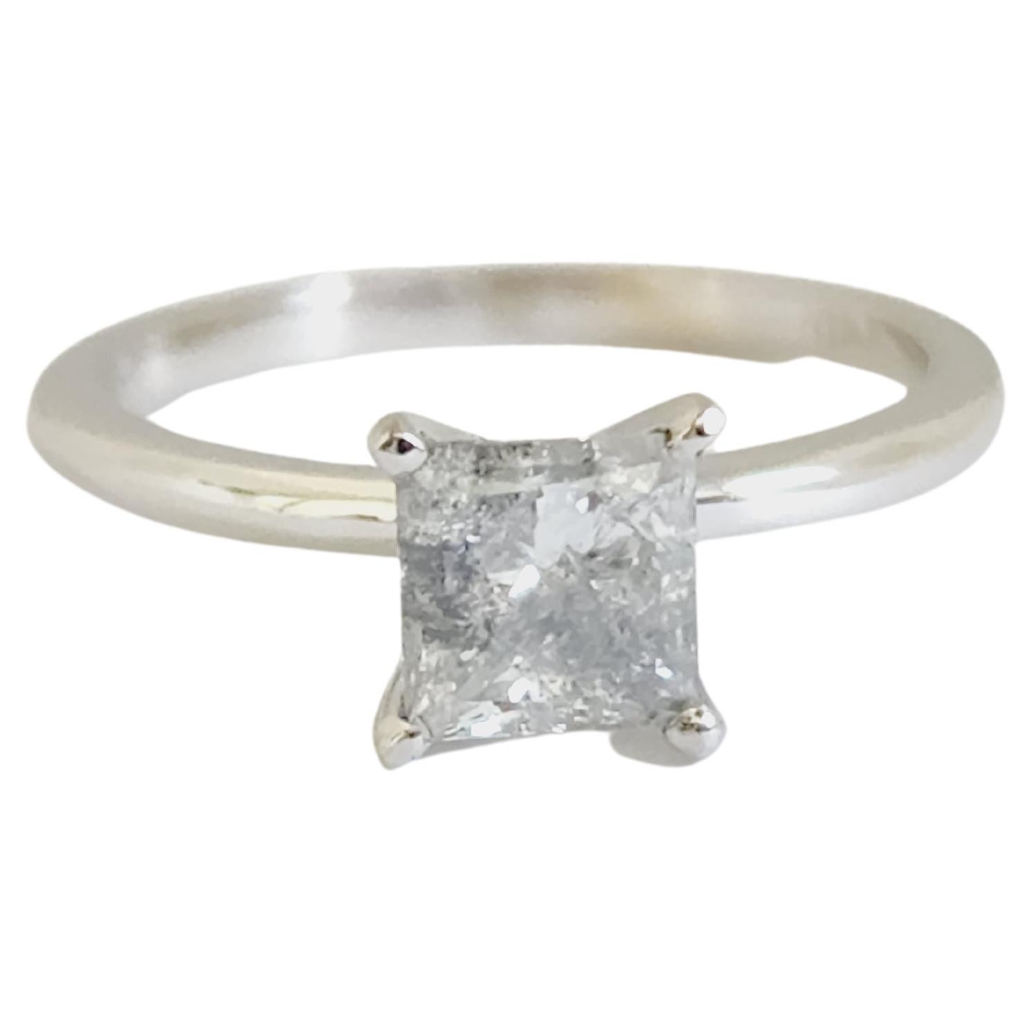 GIA 1,03 carat diamant naturel taille princesse en gris clair en or blanc 14K